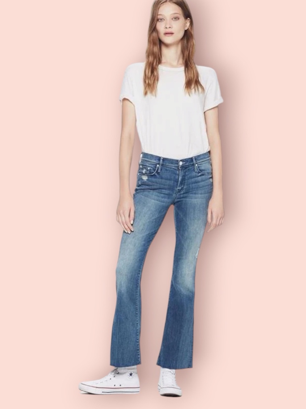 MOTHER Denim The Weekender Graffiti Girl Flare Mid Rise Jeans